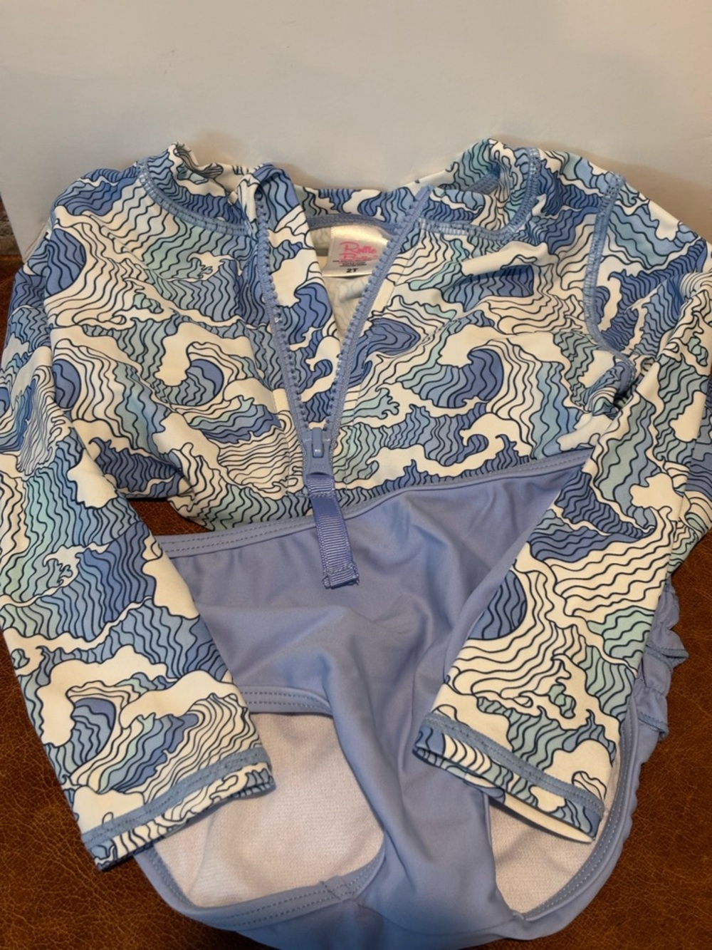 Ruffle Butts Light Blue & White Ruffle Swim Set - Picture 4 of 7